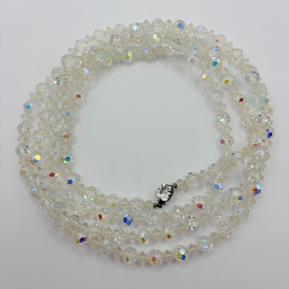 Vintage 50" Long AB Crystal Flapper Style Necklace